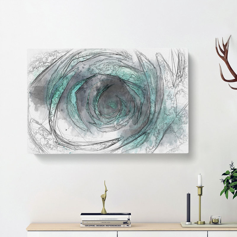 A Teal Rose - Wrapped Canvas Painting, 40cm H x 60cm W x 3cm D