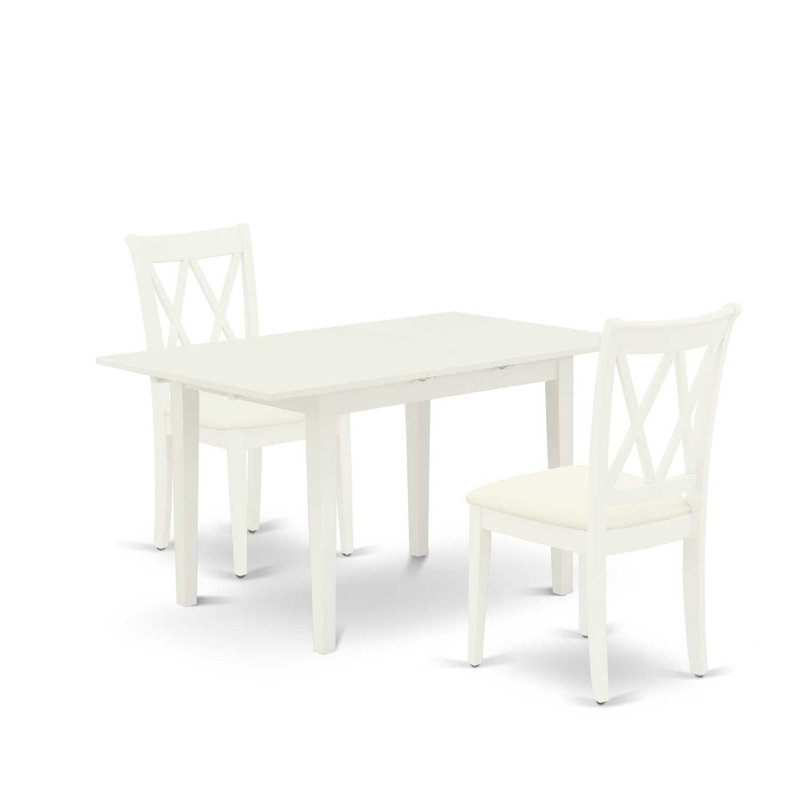 L'ensemble 5 pièces de table et chaises de cuisine comprend une table de salle à manger rectangulaire avec rallonge papillon et 4 chaises en bois massif, lin blanc