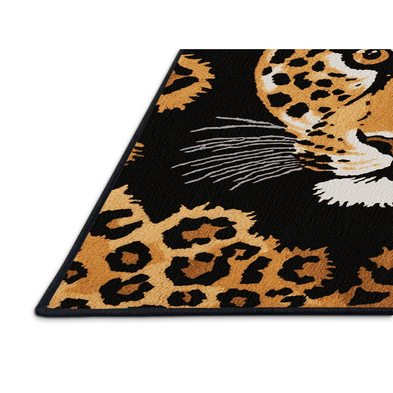 Tapis lavable à motif de gros léopard sri-lankais, Rond 4 pi