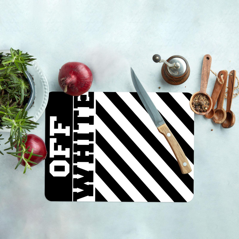 Minimalist Black and Off-White Patterned Glass Cutting Board Ideal for Contemporary Kitchen Styling, 7.9" x 11.8"