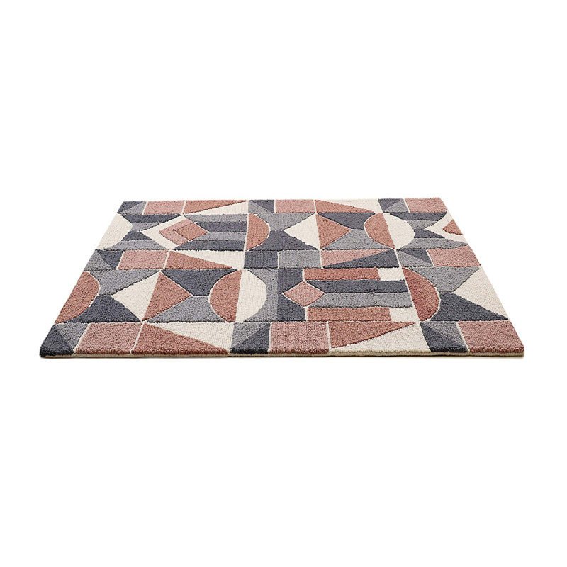 Sweater Weather Hand Tufted Wool Geometric Area Rug in Blue/Brown/Ivory, Rectangle 10' x 14'