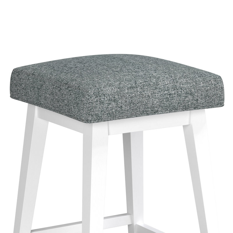 Dorreen Wood And Upholstered Square Backless Adjustable Height Swivel Stool, Pure White, Graphite