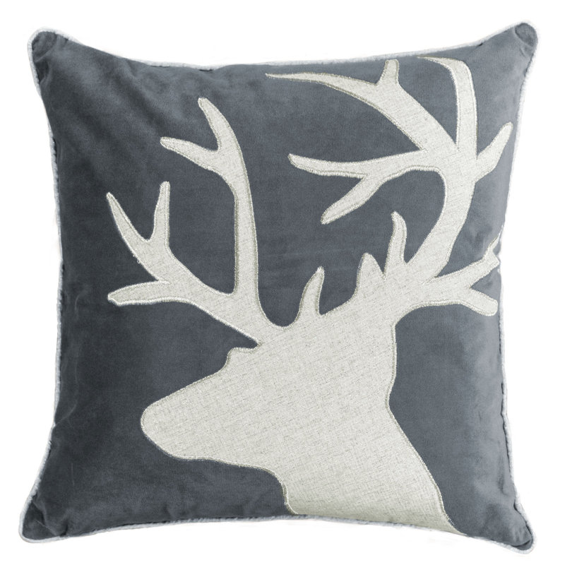 Holiday Appliqued Velvet Throw Pillow, Gray/Shiny Silver