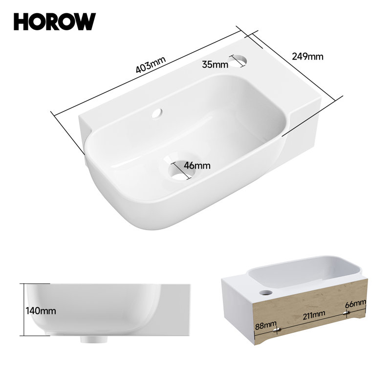 Belfry Bathroom 40mm L x 25mm W White Ceramic Rectangular Sink with Overflow