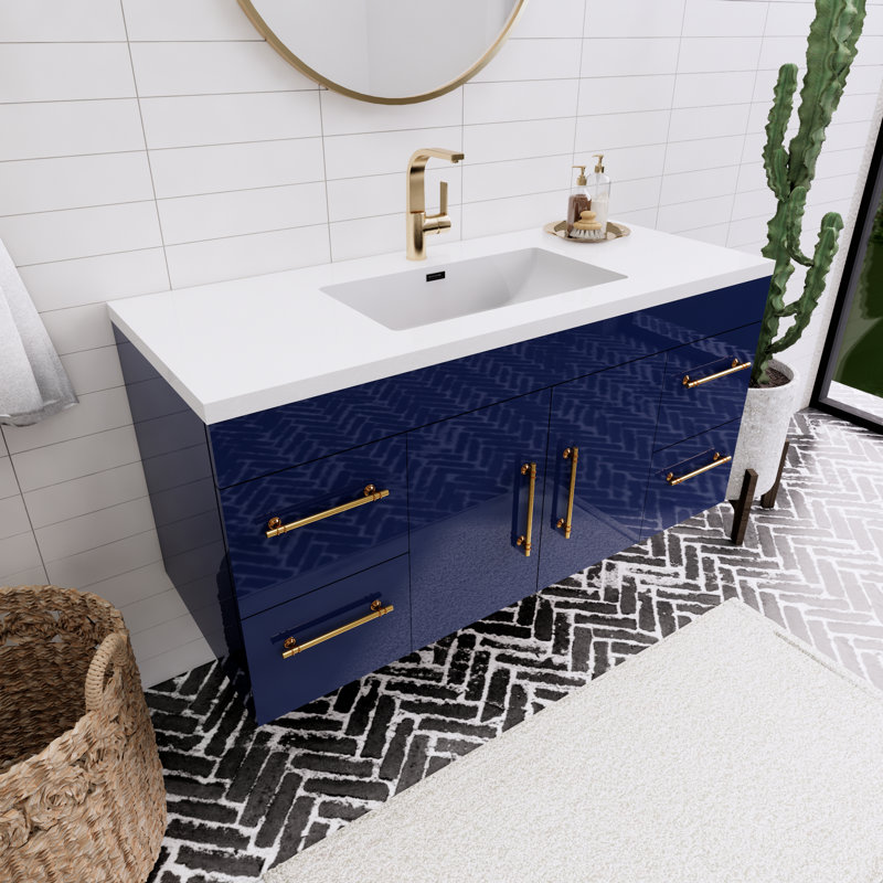 Spring Single Bathroom Vanity with Acrylic Top, Night Blue