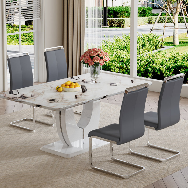 Ensemble de table de salle à manger, Gris / argent, 5 pièces, Dalishis