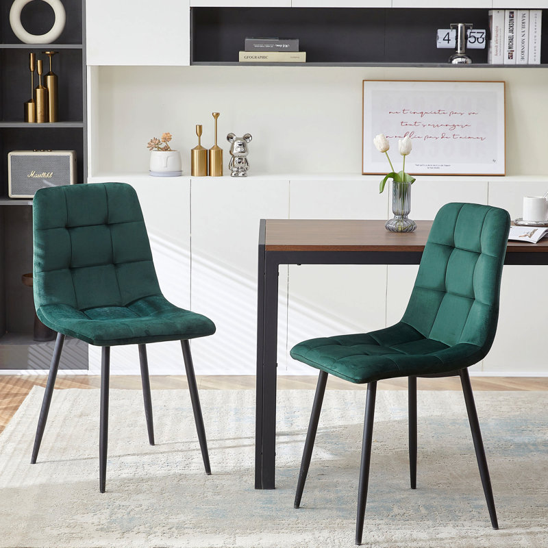 Ensemble de chaises de salle à manger en velours de style Mid-Century moderne pour la cuisine et le salon, 4, Vert