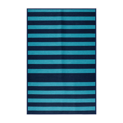 Tapis bleu à rayures horizontales lavable à la machine