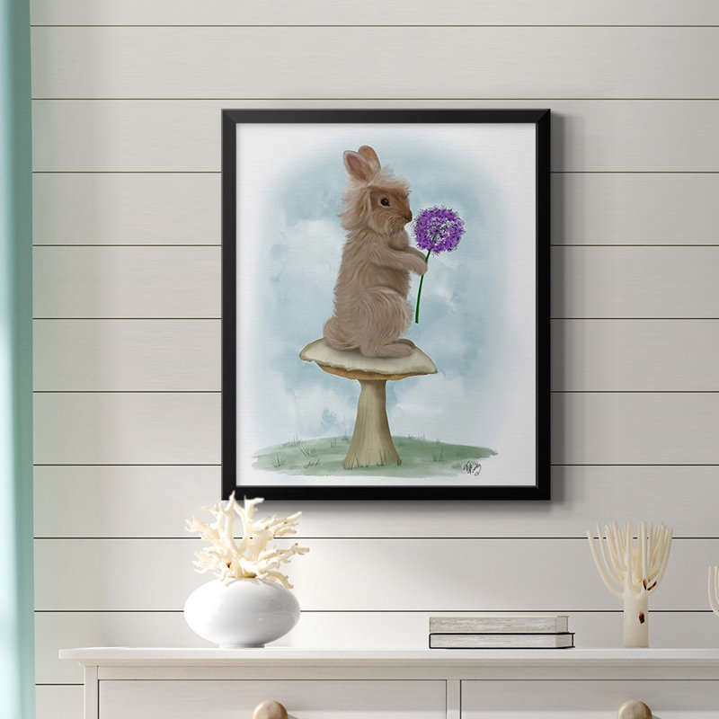Lapin et agapanthe, toile encadrée de qualité supérieure - prête à être accrochée, Noir, H 24 po x l 20 po