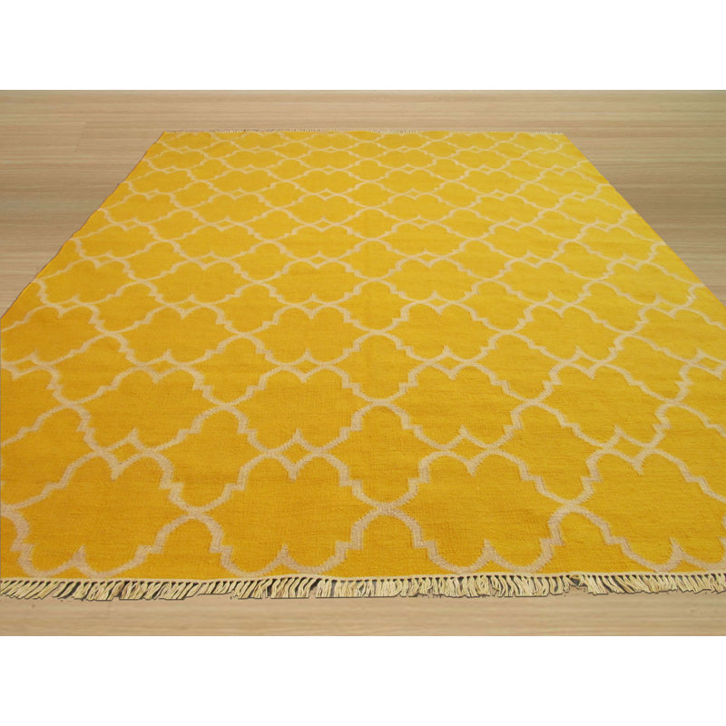 Durrant Timeless Yellow Hand Knotted Beige Transitional Trellis Handmade Polyester 5' x 8' Area Rug