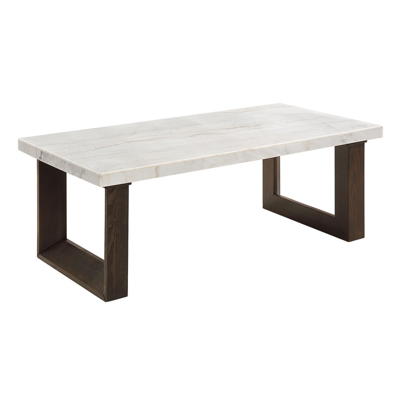 Edwyn 48'' White Marble Top and Brown Wood Coffee Table