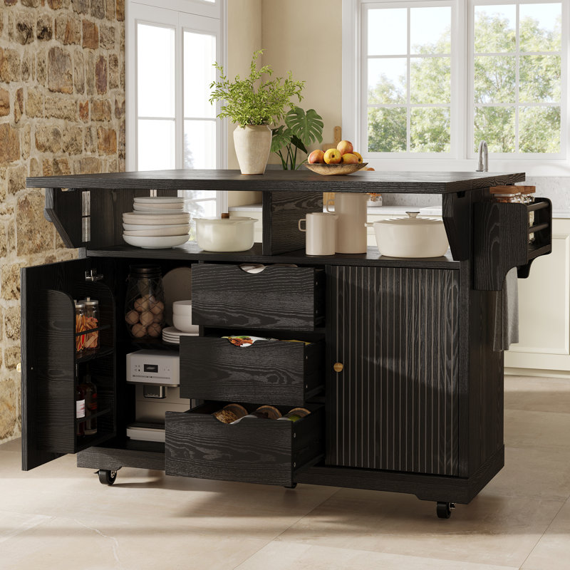142.5 cm W Kitchen Island with Top, Black