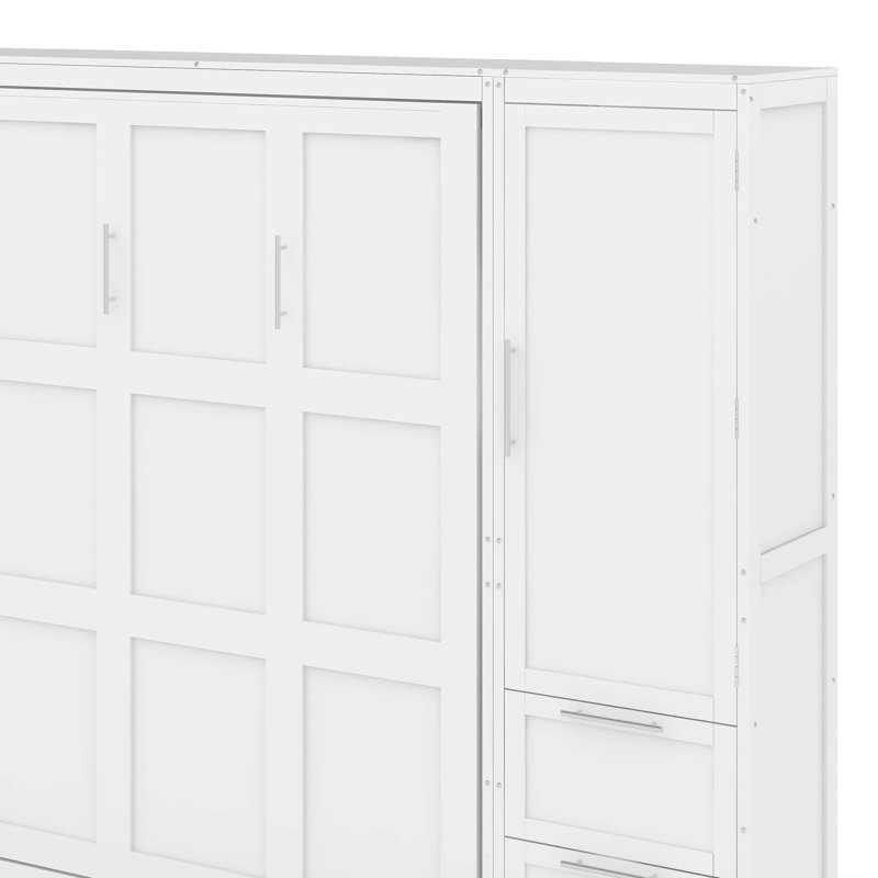 Grand lit escamotable avec tiroirs et tablettes, Blanc