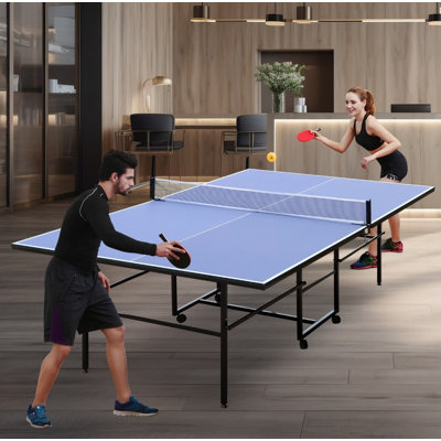 Ensemble de table de ping-pong pliable et portable de 9 pi pour les jeux d'intérieur - comprend un filet, 2 raquettes et 3 balles, idéal pour la maison, le bureau et les centres de loisirs