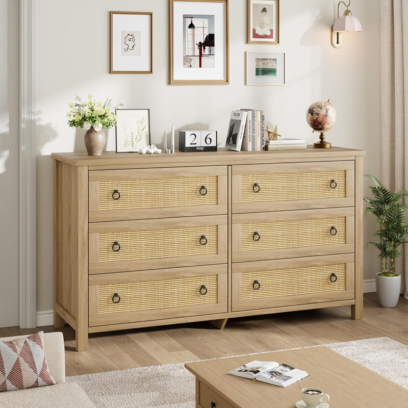 6-Dresser for Bedroom - Natural Rattan Style Storage for Nursery