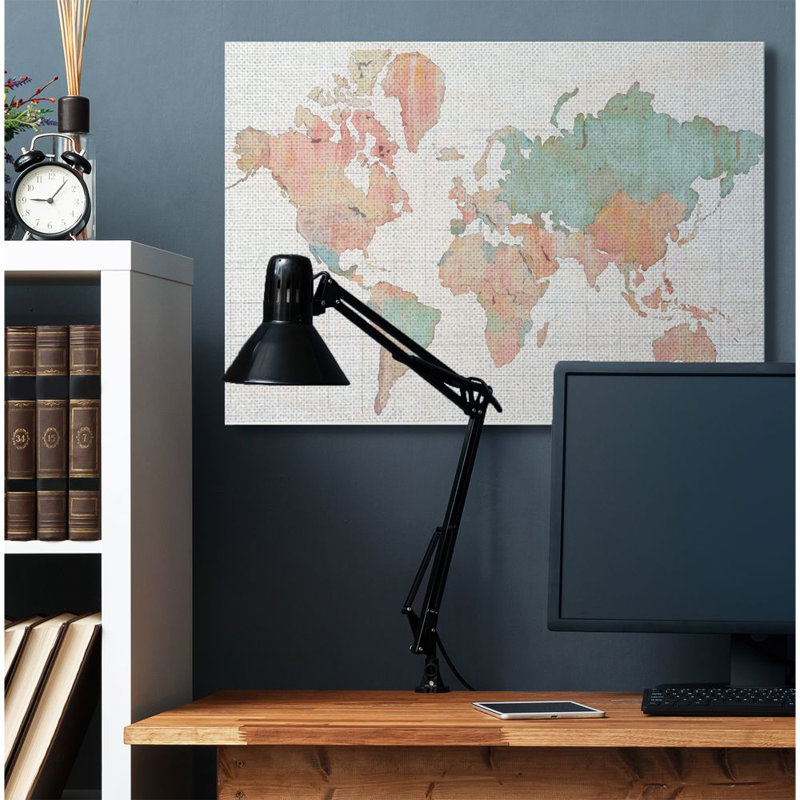 «World Map», reproduction, H 36 po x l 48 po x P 1,5 po, Toile tendue