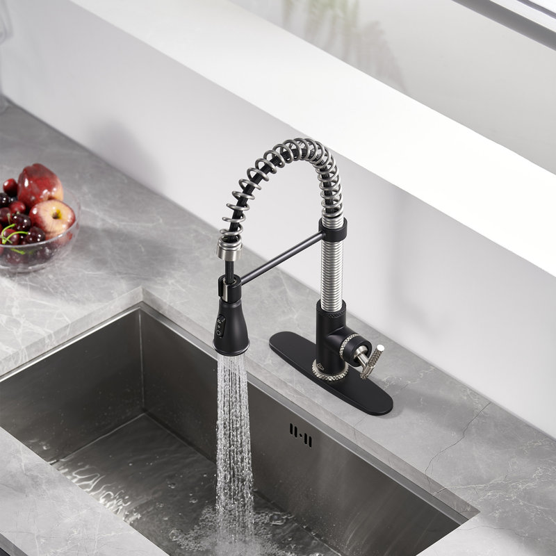 Bolden CASAINC 1.8 GPM Britt Commercial Style Pull Down Single Handle Kitchen Faucet, Matte Black/Brushed Nickel