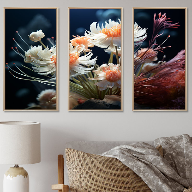 Ensemble de salon Vibrant White Flower Delights - Flowers, H 28 po x l 36 po x P 1 po, Cadre naturel flottant