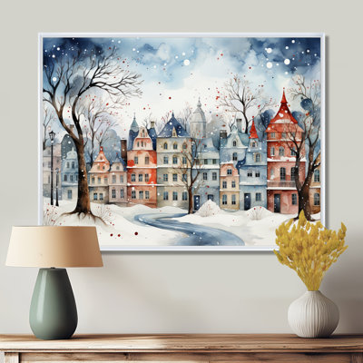«Christmas village in Winter III - Winter Landscape», art mural encadré