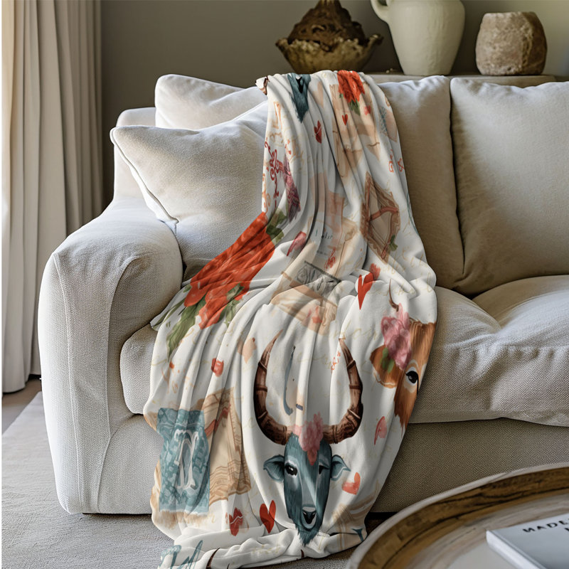Vache affectueuse - couverture Sherpa de qualité supérieure 1 pièce WB_FL_100624_0181, L 50 po x L 60 po