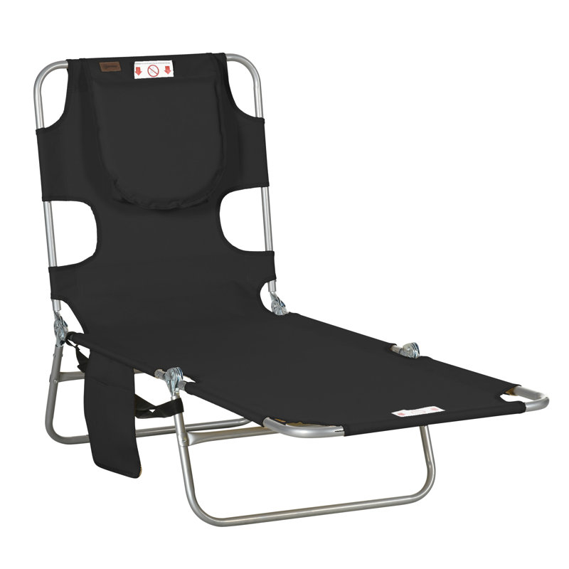 Tanning Chair With Face Hole, 5-Level Adjustable Outdoor Chaise Lounge Chair With Pillow For Beach, Pool, Black, 1, Black