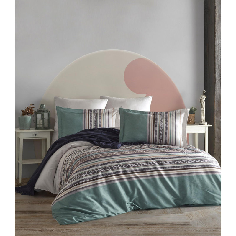 Quiltisse Cotton Bedspread with Pillowcases, Double Bedspread + 2 Standard Pillowcases, Green/Brown