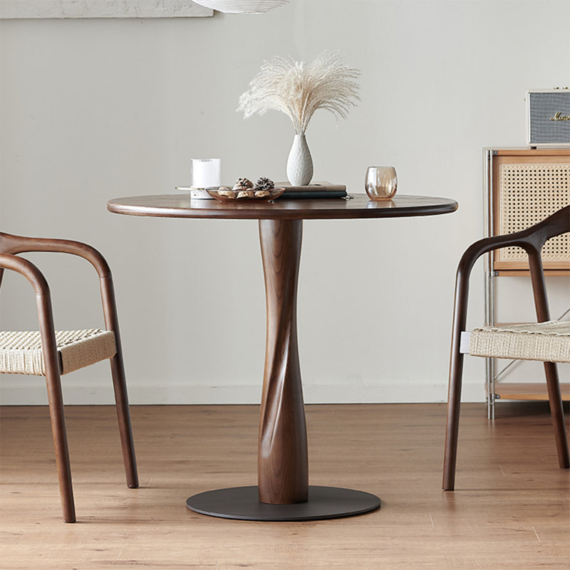 Brown Black Round Solid Wood Dining table, 29.53"H x 39.37"L x 39.37"W
