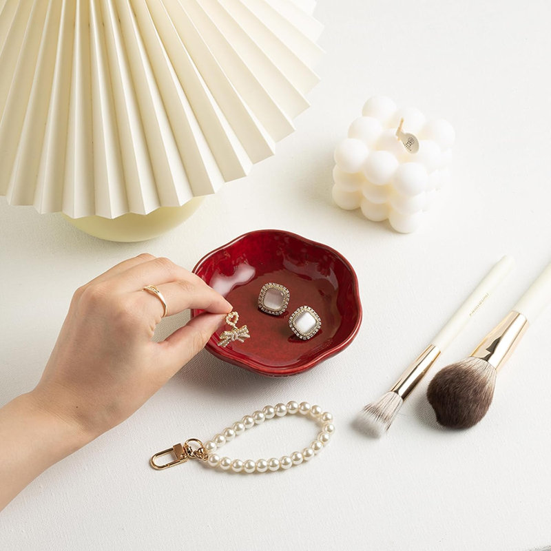 Red Ceramic Flower Ring & Jewelry Dish