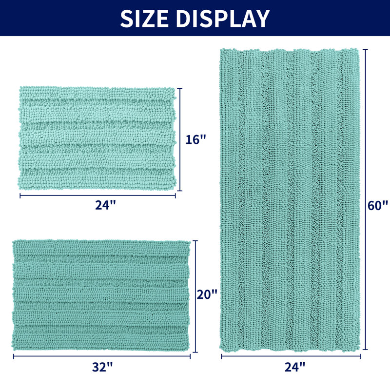 Lasse Super Soft Striped Water Absorbent Rectangle Non-Slip 2 pieces Bath Rug Set, Light Green