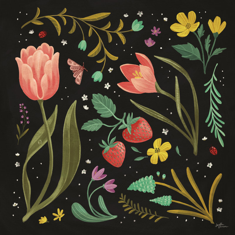 «Spring Botanical III Black» par Janelle Penner, impression sur toile tendue, H 36 po x l 36 po