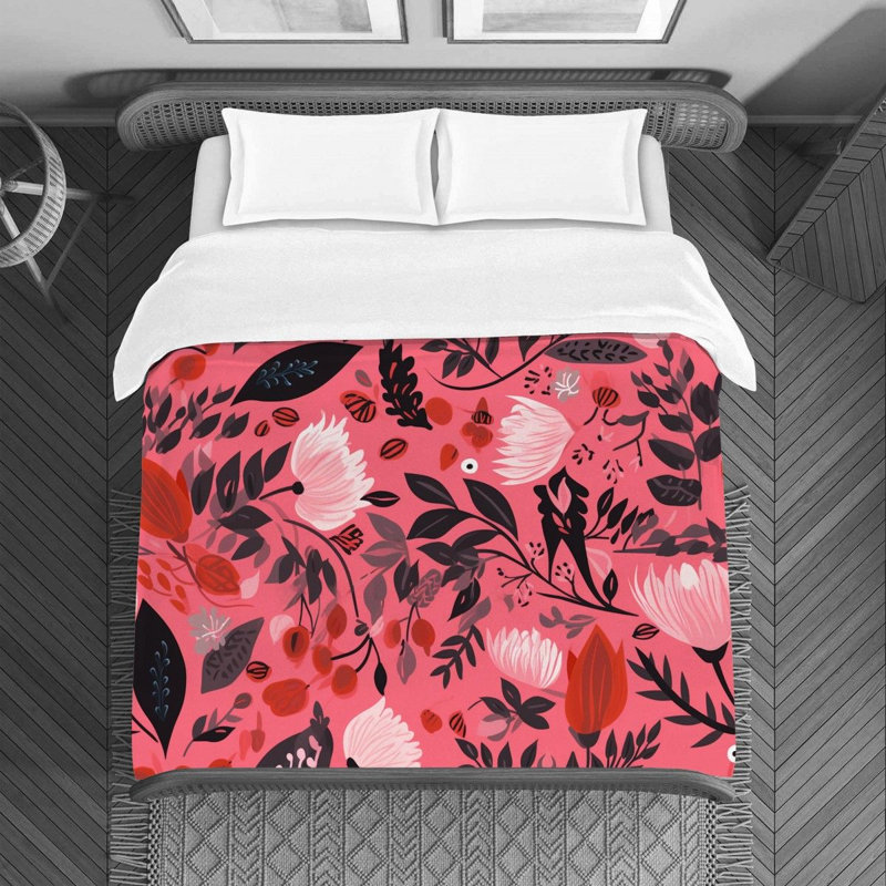 Machine Printed Duvet Cover, Twin Duvet Cover, Pink/Red