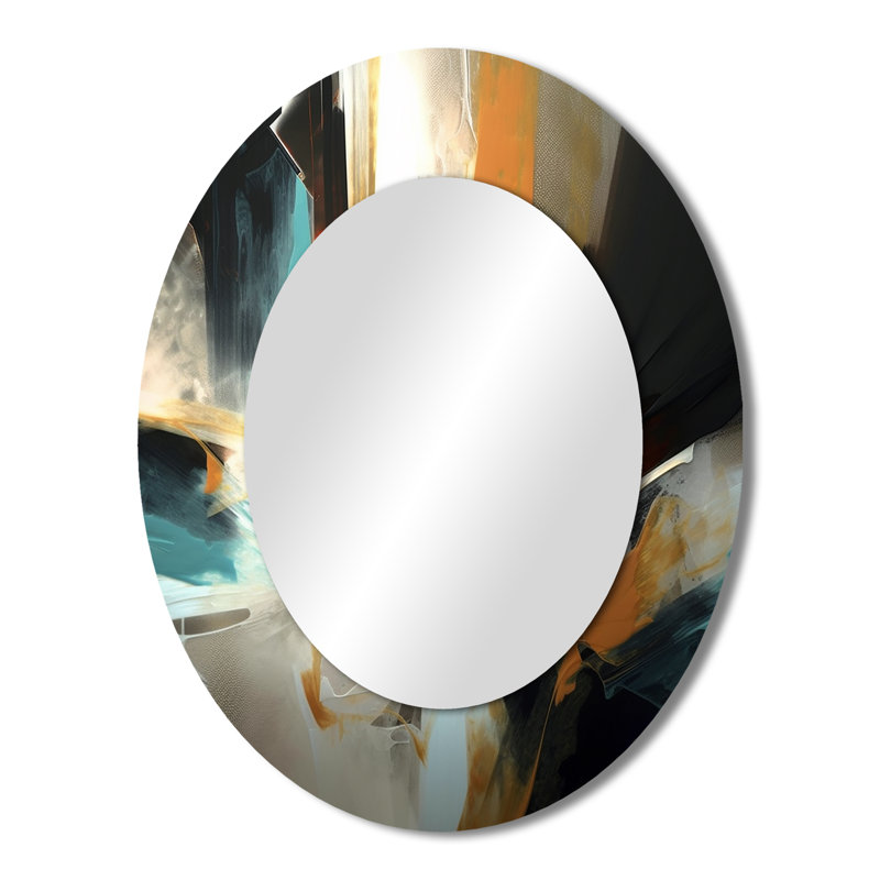 Orange And Blue Abstract Mixed Colors III - Modern Oval Wall Mirror, 43" x 33"