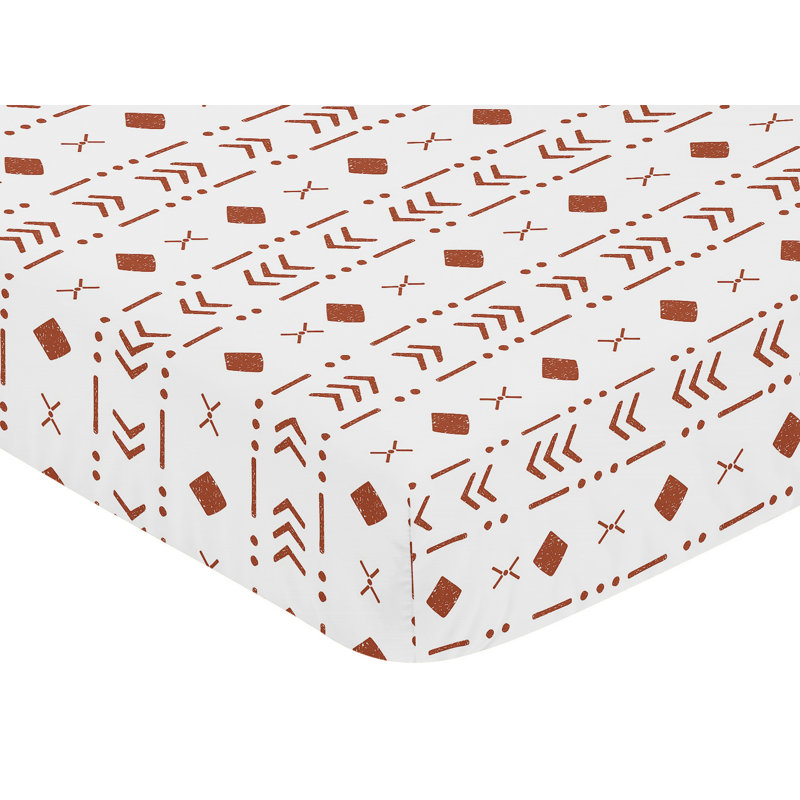 Drap-housse pour lit de bébé Boho Tribal, Blanc / orange rouille