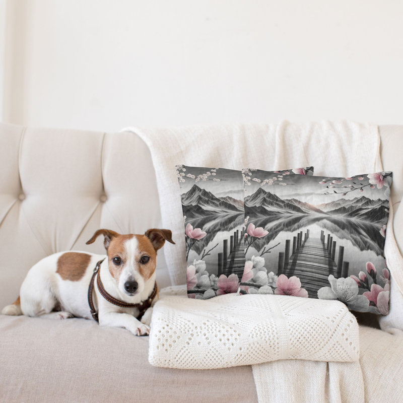 Housse de coussin sd1052_Ambesonne Lake 2Pack Cherry Blossoms and Mountains, H 16 po x l 16 po