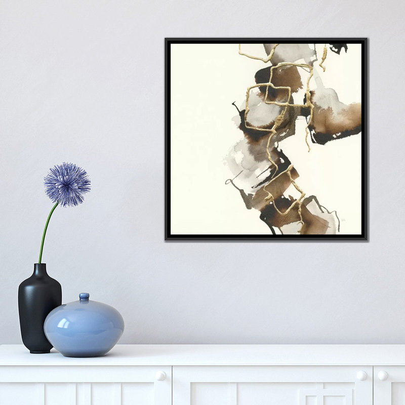 «Gold Squares II», reproduction sur toile, H 18 po x l 18 po x P 1,5 po, Toile avec cadre noir, Pas de tapis