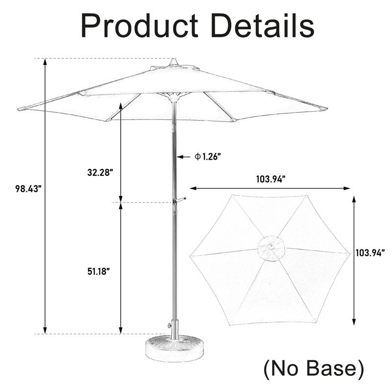 Parasol de table d'extérieur 9 pi avec parasol à bouton-poussoir et manivelle 9 pi (base non incluse), Kaki