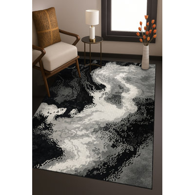 Tapis bleu tissé lavable rétro Mosso