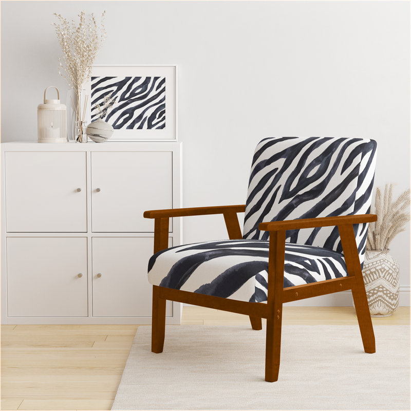 Chaise avec accoudoirs en velours Zebra, Gris foncé / Blanc, Brun