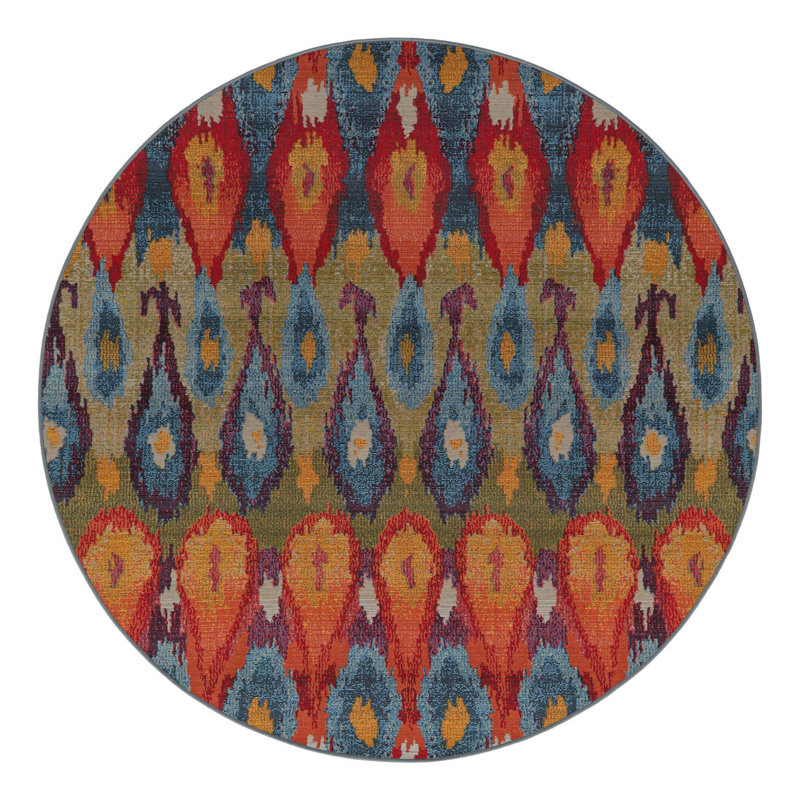Newt Washable Ikat Indoor / Outdoor Rug, Round 6'1"