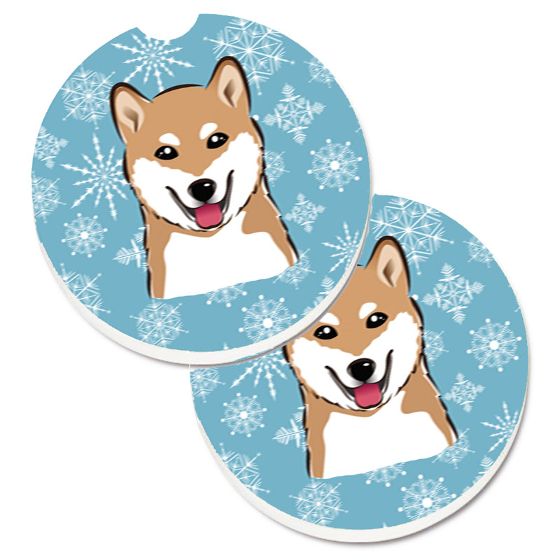 Ceramic Round 2 Piece Car Coaster Set, Shiba Inu
