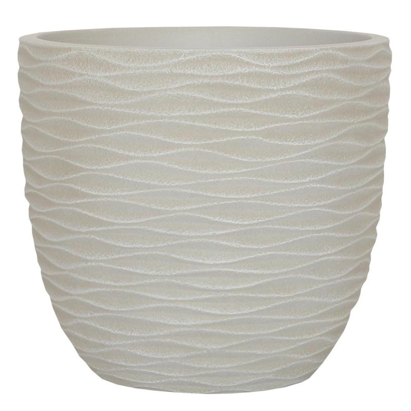 Egg Garden Reinforced Stone Round Planter, Outdoor Plant Pot, 26cm H x 28cm W x 28cm D, Beige