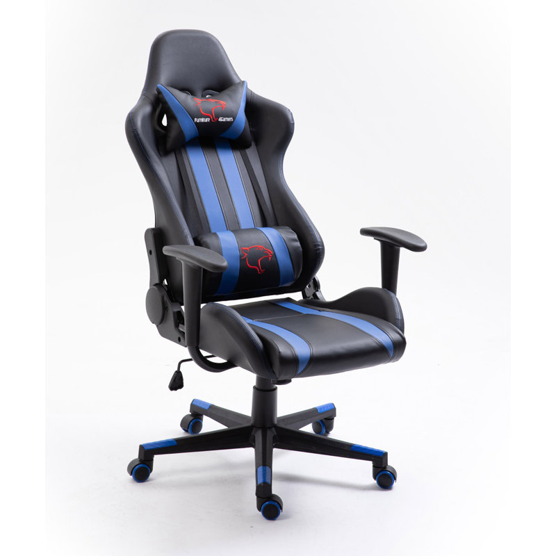 Inbox Zero Gulielma Adjustable Reclining Ergonomic Faux Leather Swiveling PC & Racing Game Chair in Blue
