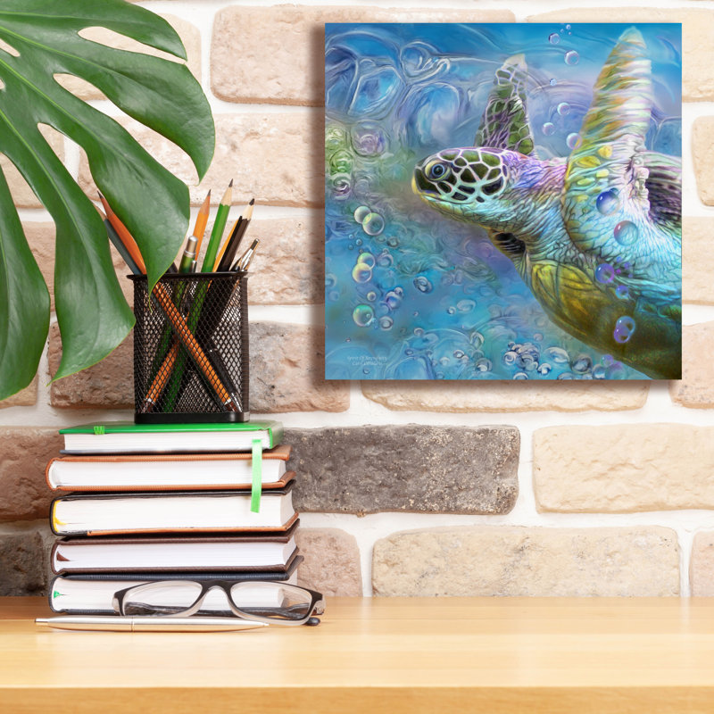 Art mural sur toile Epic Graffiti «Sea Turtle - Spirit Of Serendipity» par Carol Cavalaris, H 12 po x l 12 po x P 0,75 po
