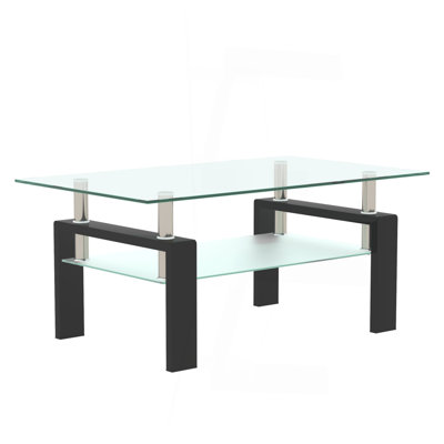Rectangle Glass Coffee Table, Clear Coffee Table, Modern Side Center Tables for Living Room, Living Room Furniture