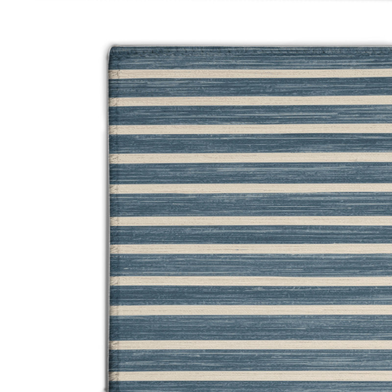 Tapis intérieur / extérieur bleu HorizontalStripes, Rectangulaire 8 pi x 10 pi