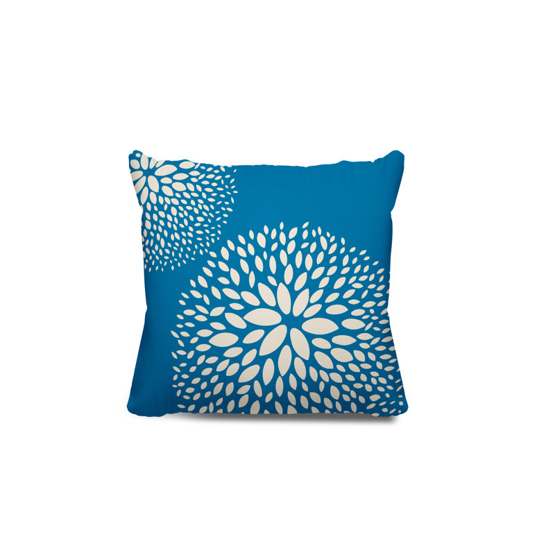 Coussin décoratif intérieur / extérieur en polyester filé à la main Bavière, H 15 po x l 15 po, Turquoise / crème