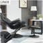 Fauteuil pivotant, fauteuil manuel en cuir de polyuréthane, avec repose-pieds repose-pieds, convient pour le salon, le bureau, la chambre à coucher, noir
