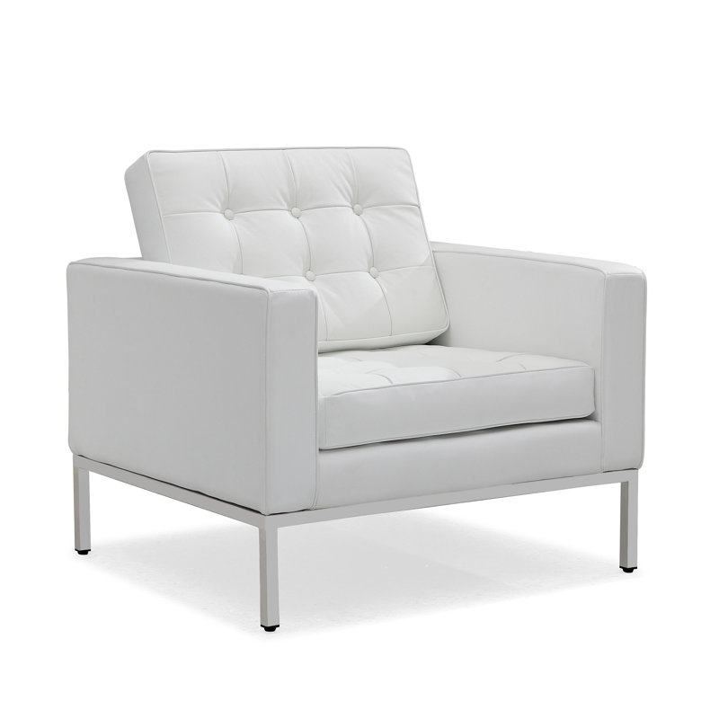 Causeuse à accoudoirs carrés de 29 po avec coussins réversibles Merchan, Similicuir blanc