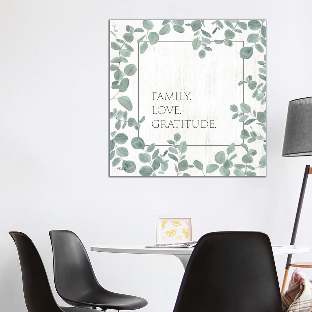 Family Love Gratitude Eucalyptus by Kate Sherrill - Typography on Canvas