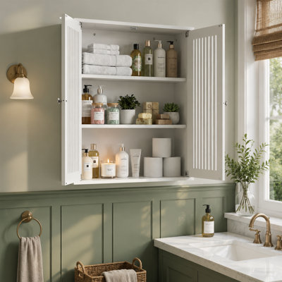 20.5" White Wall‑Mounted Bathroom Storage Cabinet with Louvered Double Doors, Practical Household Wall‑Hung Medicine Cabinet